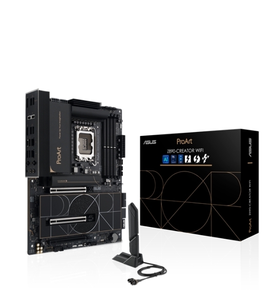 Материнская плата ASUS ProArt Z890-CREATOR WIFI, LGA 1851, Intel Z890, 4xDDR5, 4xSATA, 5xM.2, 2xPCIe 5.0 x16, 1xPCIe 4.0 x16, 1xHDMI, 1xDP, 1x 10Gb LAN, 1x 2.5Gb LAN, 2xUSB-C 10Gbps, 6xUSB-A 10Gbps, 1xUSB-A 2.0, 7.1, ATX