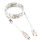 Кабель Cablexpert USB2.0 Pro, AM/AF, 3м, экран, 2 феррит.кольца, прозрачный (CCF-USB2-AMAF-TR-10), фото 1