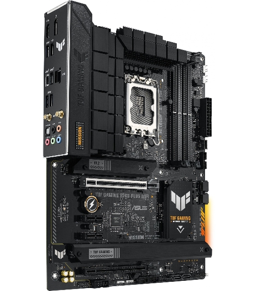 Материнская плата ASUS TUF GAMING B760-PLUS WIFI, LGA 1700, Intel B760, 4xDDR5, 4xSATA, 3xM.2, 1xPCI-E 5.0 x16, 1xPCI-E 3.0 x4, 1xUSB-A 3.2 Gen 2, 3xUSB-A 3.2 Gen 1, 1xUSB-C 3.2 Gen 2x2, 1x2.5Gb LAN, 5x3.5 мм, 7.1, Wi-Fi 6, Bluetooth 5.2, Standard-ATX