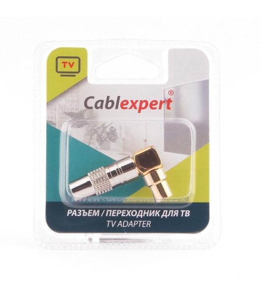 Разъем Cablexpert TVPL-07, TV (папа) позолоченный, латунь OD8.5, 90 градусов, блистер