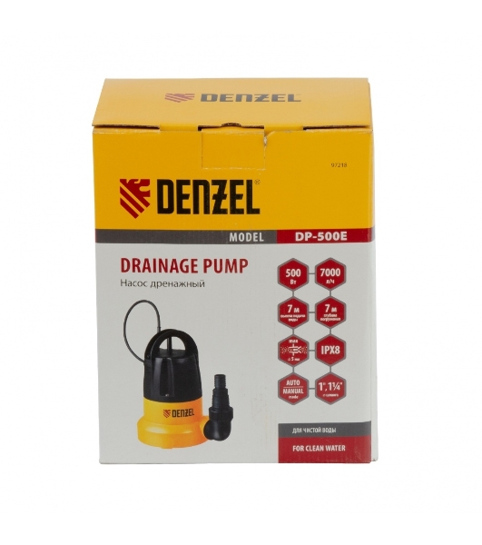 Дренажный насос DP500E, 500 Вт, подъем 7 м, 7000 л/ч Denzel
