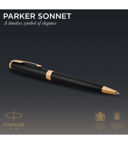 Ручка шариковая Parker Sonnet Core K528 (CW1931519) Matte Black GT M, черные чернила, подарочная коробка