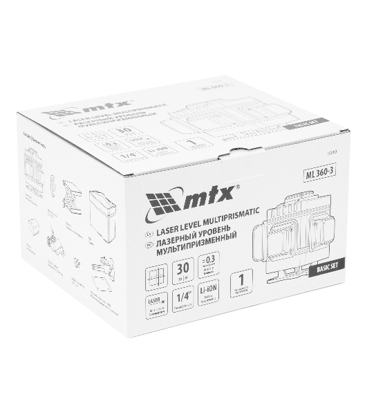 Лазерный уровень м-призм. MTX ML 360-3 Basic SET, 30 м, зеленый луч, акк. Li 3000 мА·ч, сумка