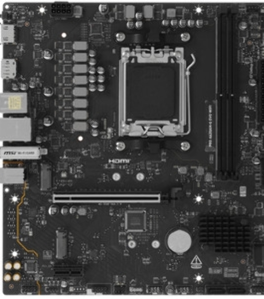 Материнская плата MSI PRO A620M-B EVO, AM5, AMD A620A, 2xDDR5, 2xSATA, 1xM.2, 1xPCIe 4.0 x16, 1xPCIe x1, 1xVGA, 1xHDMI, 1x2.5Gb LAN, 4xUSB-A 5Gbps, 2xUSB-A 2.0, 2xPS/2, 3x3.5 мм, 7.1, чёрный, mATX