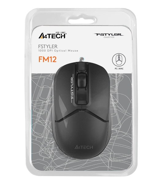 Мышь проводная A4Tech Fstyler FM12S черный, 1200 dpi, USB, кнопки - 3