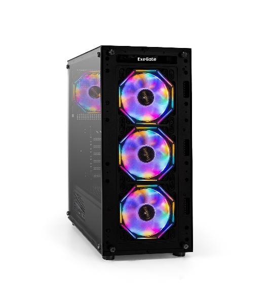 Компьютерный корпус Miditower ExeGate i3 BASE-EVO800 (ATX, БП EVO800RGb с вент. 12 см, с окном, 1хUSB+1хUSB 3.0, аудио, 4 вент. 12см с RGb подсветкой)