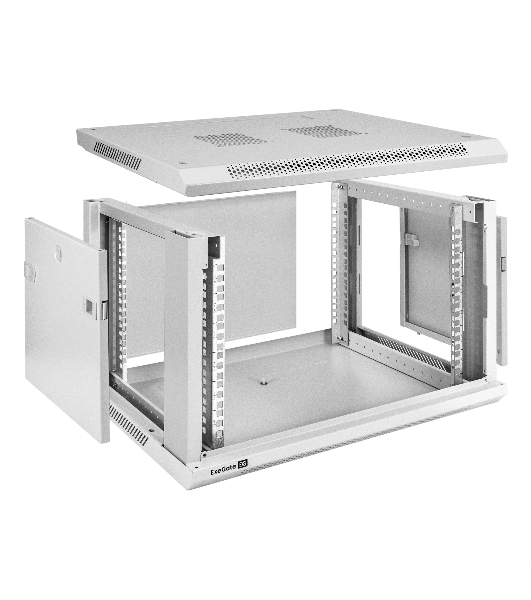 Шкаф телекоммуникационный 19' настенный 6U ExeGate EC-WM-6U.450.M.GREY (19', 6U, 600x450x370 мм (ШхГхВ), передняя дверь металл, съемные боковые панели, пыле- и влагозащита IP23, светло-серый RAL 7035)