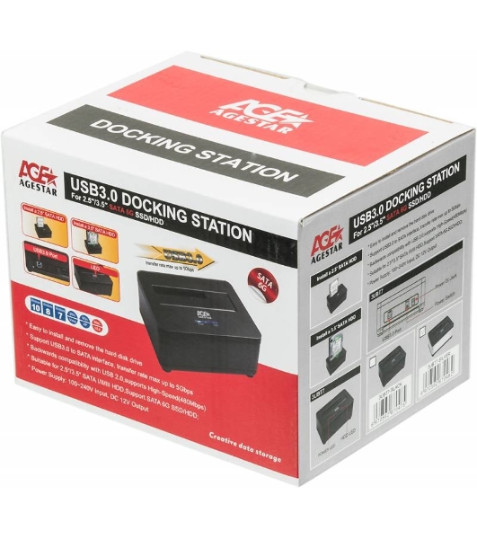 Докстанция 2,5'/3,5' SATAIII AgeStar 3UBT7 (SILVER) USB 3.0, пластик+алюминий, серебристый