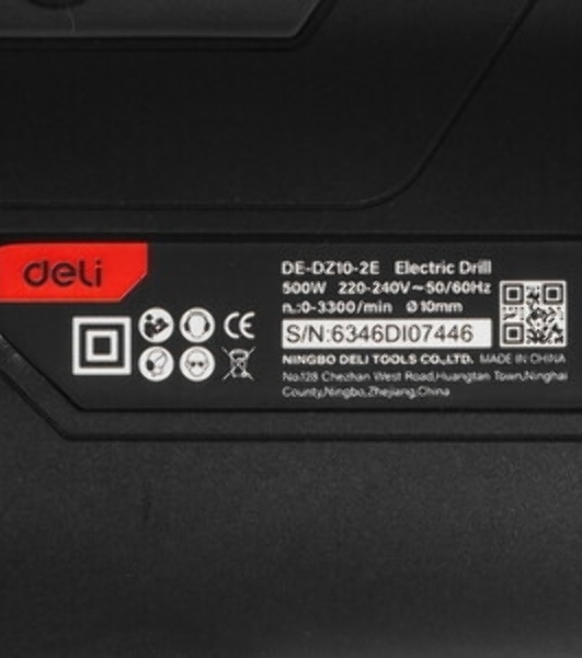 Дрель Deli DE-DZ10-2E, 500 Вт, сетевая, безударная