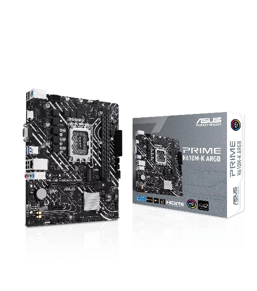Материнская плата ASUS PRIME H610M-K ARGB, LGA1700, Intel H610, 2xDDR5, 4xSATA, 1xM.2, 1xPCIe 4.0 x16, 1xPCIe 3.0 x1, 1xVGA, 1xHDMI, 1x1Gb LAN, 2xUSB-A 5Gbps, 4xUSB-A 2.0, 3x3.5 мм, 7.1, mATX