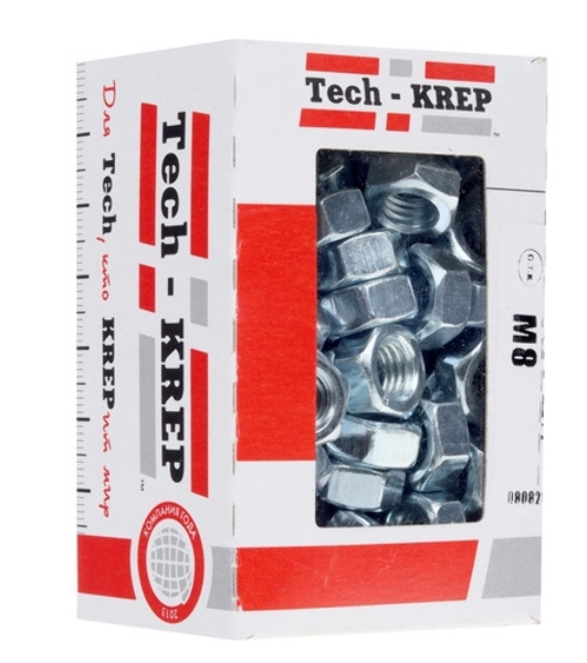 Гайка шестигранная М8 цинк. DIN 934 (уп.35шт) пакет Tech-Krep 103026