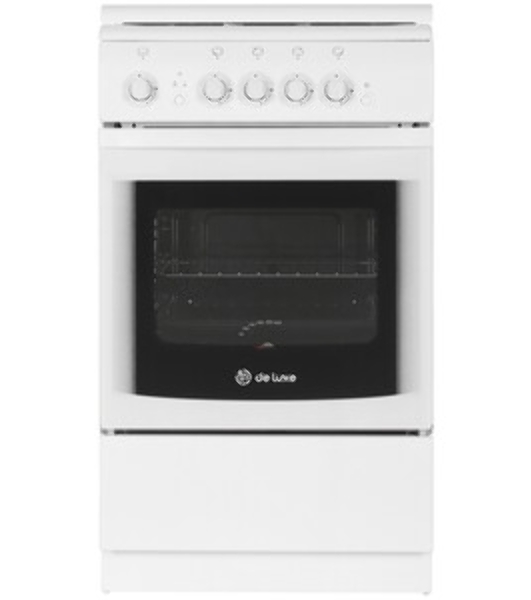 Плита газовая De Luxe 506040.04Г (КР) ЧР белый, конфорок 4 газовых, духовка 60 л, 50 см x 85 см x 60 см