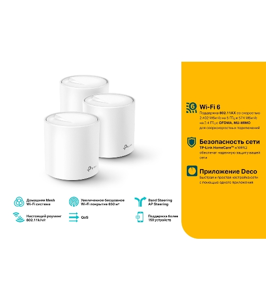 Домашняя Mesh Wi-Fi система TP-Link Deco X60(3-pack) AX5400