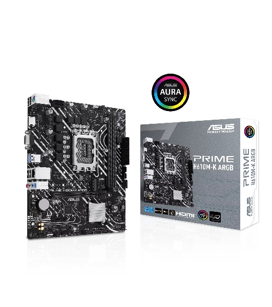 Материнская плата ASUS PRIME H610M-K ARGB, LGA1700, Intel H610, 2xDDR5, 4xSATA, 1xM.2, 1xPCIe 4.0 x16, 1xPCIe 3.0 x1, 1xVGA, 1xHDMI, 1x1Gb LAN, 2xUSB-A 5Gbps, 4xUSB-A 2.0, 3x3.5 мм, 7.1, mATX