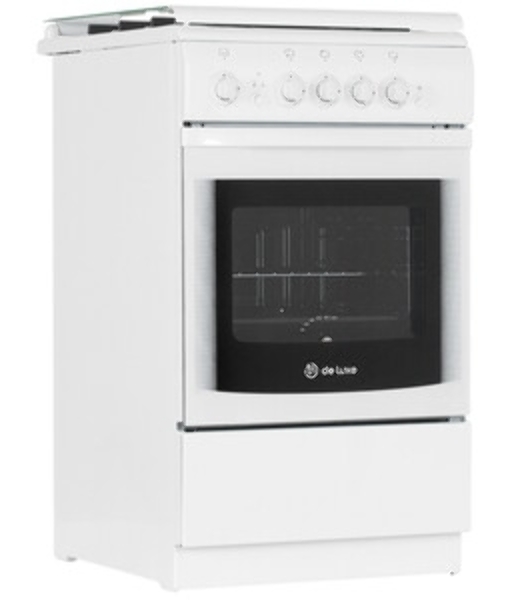 Плита газовая De Luxe 506040.04Г (КР) ЧР белый, конфорок 4 газовых, духовка 60 л, 50 см x 85 см x 60 см