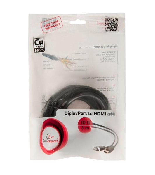 Кабель DisplayPort-HDMI Gembird/Cablexpert 3м, 20M/19M, черный, экран, пакет