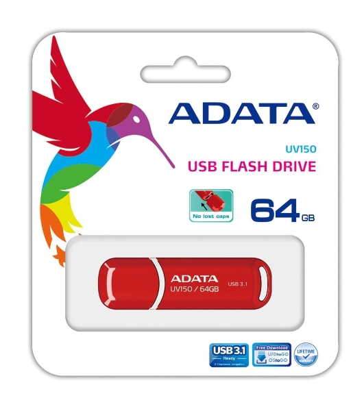 Флешка USB ADATA UV150 (AUV150-64G-RRD), 64Gb, USB 3.0, R/W 100/30, красный