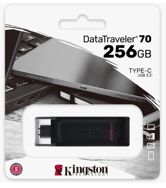 Флешка USB Kingston DataTraveler DT70 (DT70/256Gb), 256Gb, USB Type-C 3.2, R/W 70/45, черный