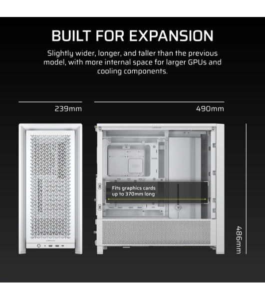 Компьютерный корпус без блока питания Corsair Frame 4000D, Midi-Tower, TG, no fan, 2xUSB-A 3.2, 1xUSB 3.2 Type-C, E-ATX, ATX, mATX, mITX White