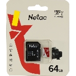 Флеш карта Netac P500 ECO 64Gb MicroSDXC U1/C10 up to 80Mb/s, retail pack with SD Adapter, фото3