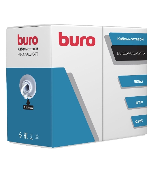 Кабель сетевой Buro BU-CCA-052-CAT6 UTP 4 пары cat6 solid 0.52мм 305м серый