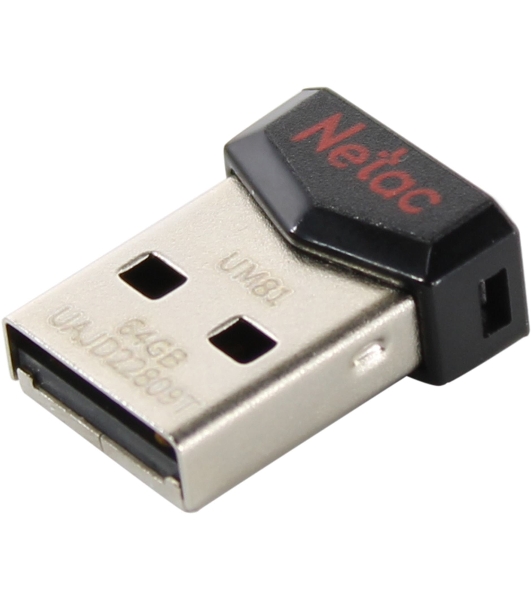 Флешка USB Netac UM81 (NT03UM81N-064G-20BK), 64Gb, USB 2.0, R/W 30/10, черный/красный