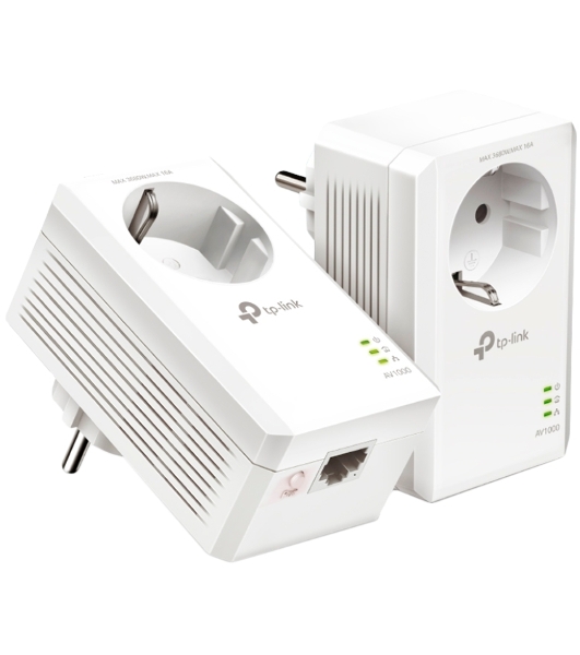 Сетевой адаптер TP-Link AV1000 Gigabit Passthrough Powerline Starter KitSPEED: 1000 Mbps PowerlineSPEC: Broadcom CPU, HomePlug AV2, 1+1 Gigabit PortFEATURE: Plug and Play, tpPLC Utility, Pair for More Security, Extra Power SocketKIT: 2× TL-PA7017P'