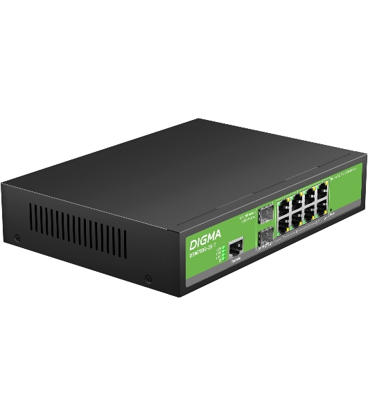 Коммутатор Digma DSW708G-2S-T, 8×1 Гбит/с + 2×1 Гбит/с SFP, управляемый