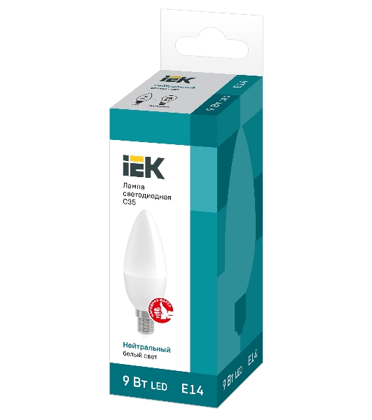 Лампа светодиодная LED 9Вт 230В 4000К E14 свеча LLE-C35-9-230-40-E14 IEK