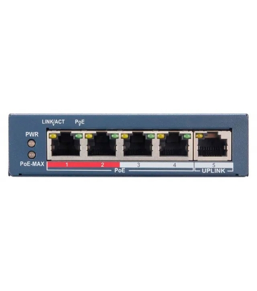 Коммутатор HiWatch SWT-1105P, 4×100 Мбит/с PoE + 1×1 Гбит/с, настраиваемый