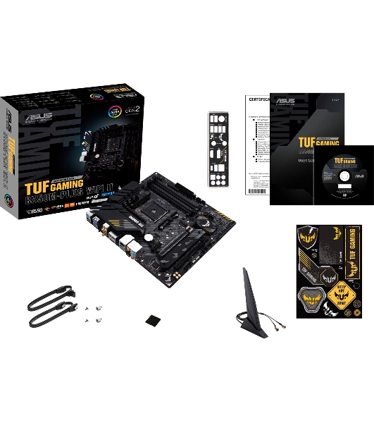Материнская плата ASUS TUF GAMING B550M-PLUS WI-FI II, AM4, AMD B550, 4xDDR4, 4xSATA, 2xM.2, 1xPCIe 4.0 x16, 1xPCIe 3.0 x4, 1xPCIe x1, 1xDP, 1xHDMI, 1x 2.5Gb LAN, 1xUSB-C 3.2 Gen 2, 4xUSB-A 3.2 Gen 1, 2xUSB-A 2.0, 5x3.5 мм, TOSLINK, 7.1, mATX