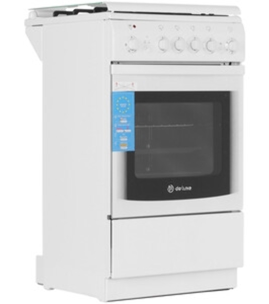 Плита комбинированная De Luxe 5040.20ГЭ (КР) ЧР белый, конфорок 4 шт, духовка 43 л, электроподжиг, 50 см x 85 см x 50 см