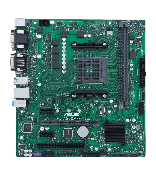 Материнская плата ASUS Pro A520M-C II/CSM, AM4, AMD A520, 2xDDR4, 4xSATA, 1xM.2, 1xPCI-E 3.0 x16, 2xPCI-E x1, 1xDVI-D, 1xDP, 1xHDMI, 1xVGA, 1x 1Gb LAN, 2xUSB-A 2.0, 4xUSB-A 3.2 Gen 1, 3x3.5 мм, Micro-ATX