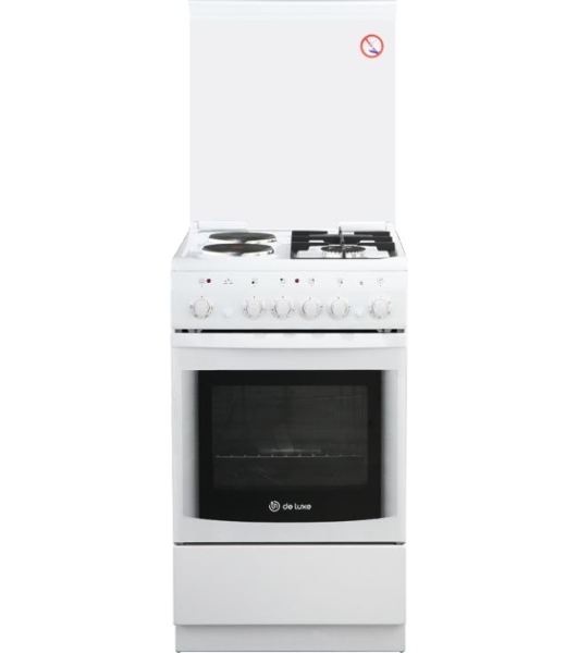Плита комбинированная De Luxe 506022.05ГЭ (КР) ЧР 030 белый, конфорок 2 газовых и 2 электрических, духовка 54 л, 50 см x 85 см x 60 см