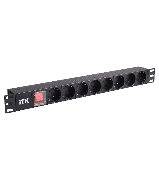 Блок розеток 19 (8шт)PDU с LED выкл.алюм.профиль 1U шнур 2м вилка DIN49440 (нем.станд.) PH12-8D1 ITK