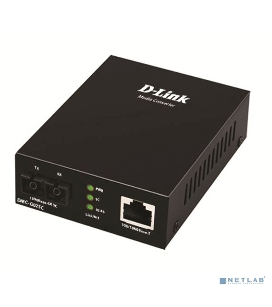Медиаконвертер D-Link DMC-G02SC/A1A с 1 портом 100/1000Base-T и 1 портом 1000Base-SX с разъемом SC для многомодового оптического кабеля (до 550 м)