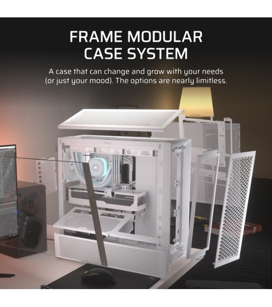 Компьютерный корпус без блока питания Corsair Frame 4000D, Midi-Tower, TG, no fan, 2xUSB-A 3.2, 1xUSB 3.2 Type-C, E-ATX, ATX, mATX, mITX White
