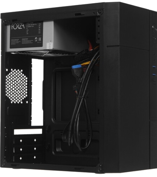 Компьютерный корпус с блоком питания 450Вт. Сase Forza mATX, 450W, 2xUSB 3.0, Black, w/o FAN, 12 см fan PSU, power cord