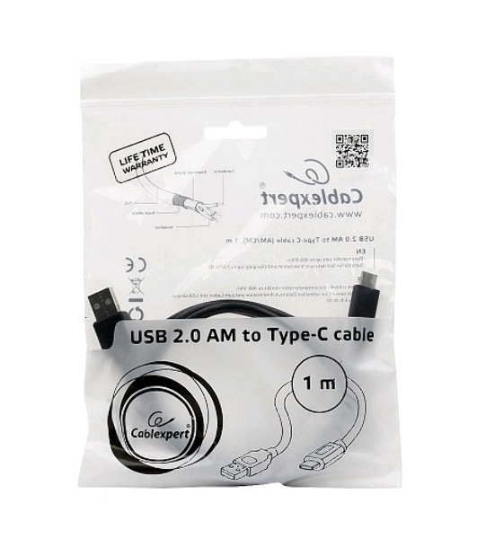 Кабель USB Cablexpert CCP-USB2-AMCM-1M, USB2.0 AM/USB3.1 Type-C, 1м, пакет