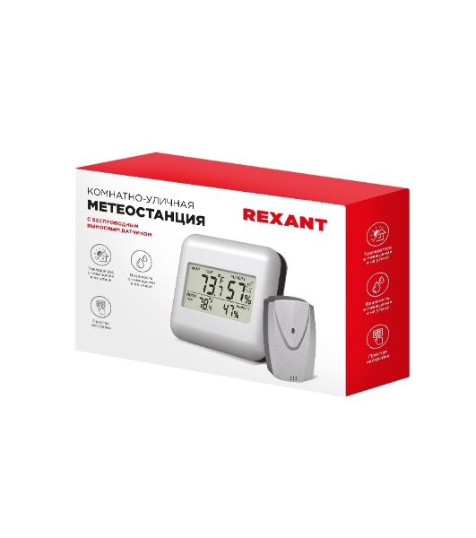 Термометр электронный Rexant S3341BF с часами и беспроводным выносным датчиком