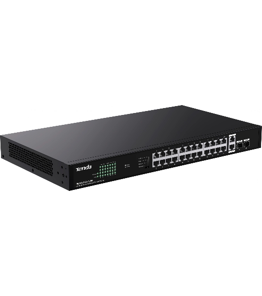 Коммутатор неуправляемый Tenda TEG1128P-24-250W PoE, 26x1 Гбит/с, PoE 24х30 Вт (до 230Вт), SFP 2х1 Гбит/с