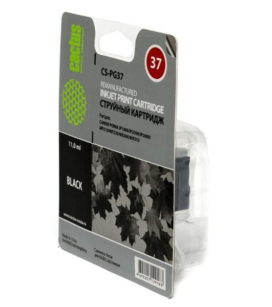 Картридж струйный Cactus CS-PG37 черный (9 мл) для Canon Pixma iP1800/iP1900/iP2500/iP2600/MP140/MP190/MP210/MP220/MP470/MX300/MX310a
