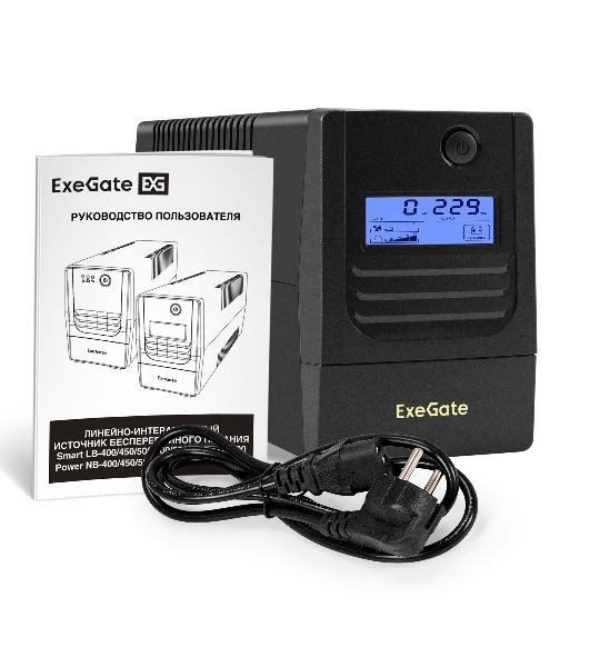 Источник бесперебойного питания ExeGate Smart LB-500.LCD.AVR.4C13 (500VA/300W, LCD, AVR, 4*C13, батарея 12V 4.5Ah, Black)