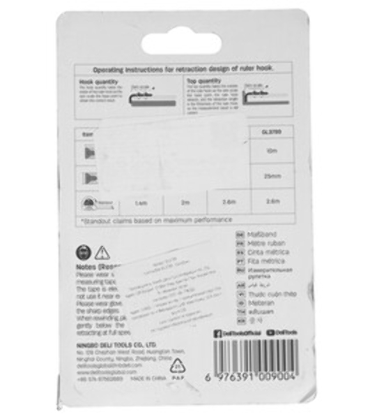 Рулетка Deli DL3799 10мx25мм, Автостоп, ударопрочный корпус, метрическая