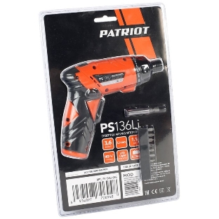 Отвертка аккумуляторная PATRIOT PS 136Li Li-Ion, 3.6 В/1,5 Ач, Реверс, 200 об/мин, 3,5 Нм, патрон: НЕХ 1/4'