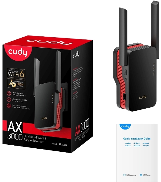 Повторитель беспроводного сигнала Cudy RE3000 AX3000 Wi-Fi черный
