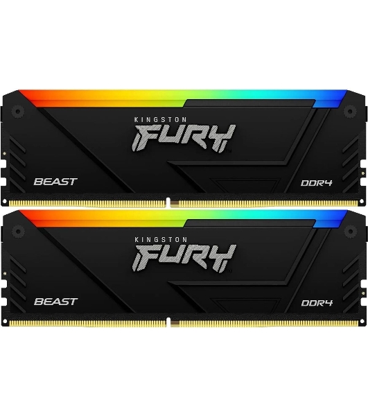 Оперативная память Kingston Fury Beast, DDR4, 64GB (2x32GB), 3200MHz, CL16, DIMM, с радиатором, RGB, черный