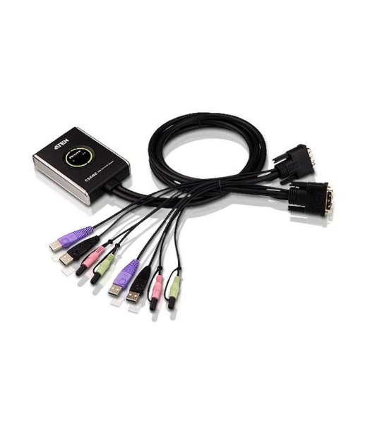 Переключатель KVM ATEN (CS682-AT) KVM+Audio, 1 user USB+DVI-D => 2 cpu USB+DVI-D, со встр.шнурами USB+Audio 2x1.2м., 1920x1200, настол., исп.стандарт.