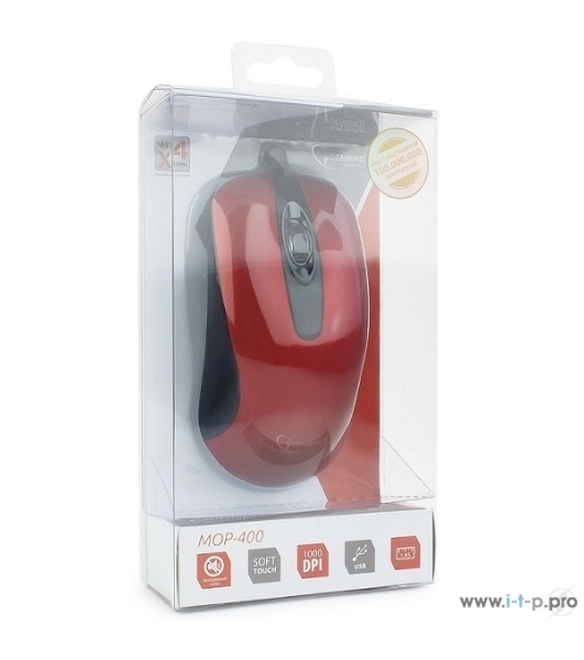 Мышь проводная Gembird MOP-400-R красный, 1000 dpi, USB, кнопки - 3