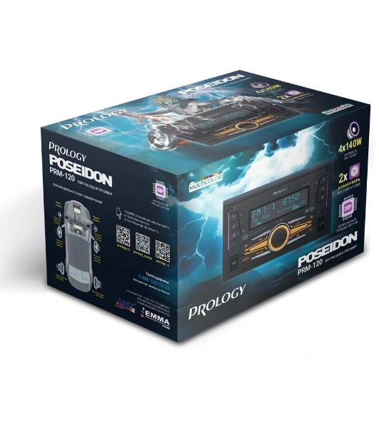 Автомагнитола Prology PRM-120, 2 DIN, Bluetooth, USB Type-A, AUX, пульт ДУ
